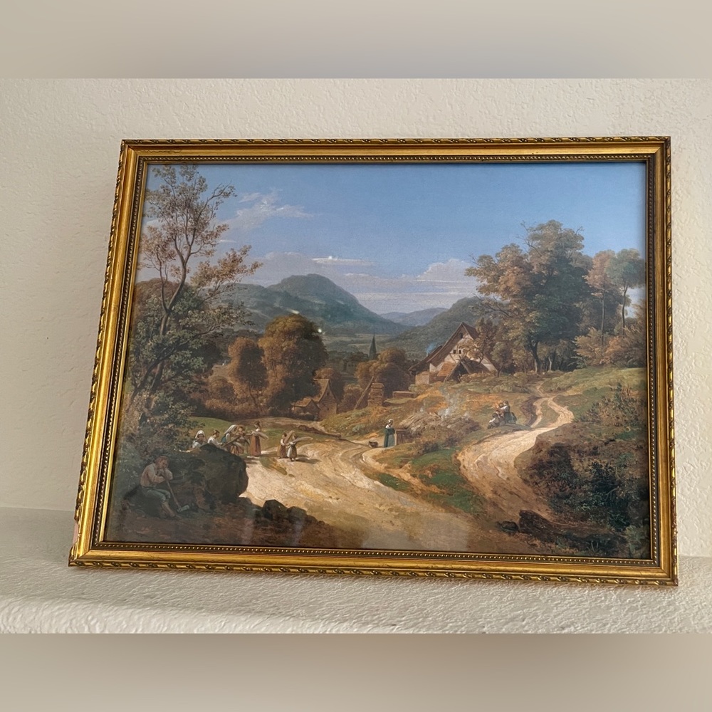 Cottagecore Ernst Fries landscape painting. Romanticism style.